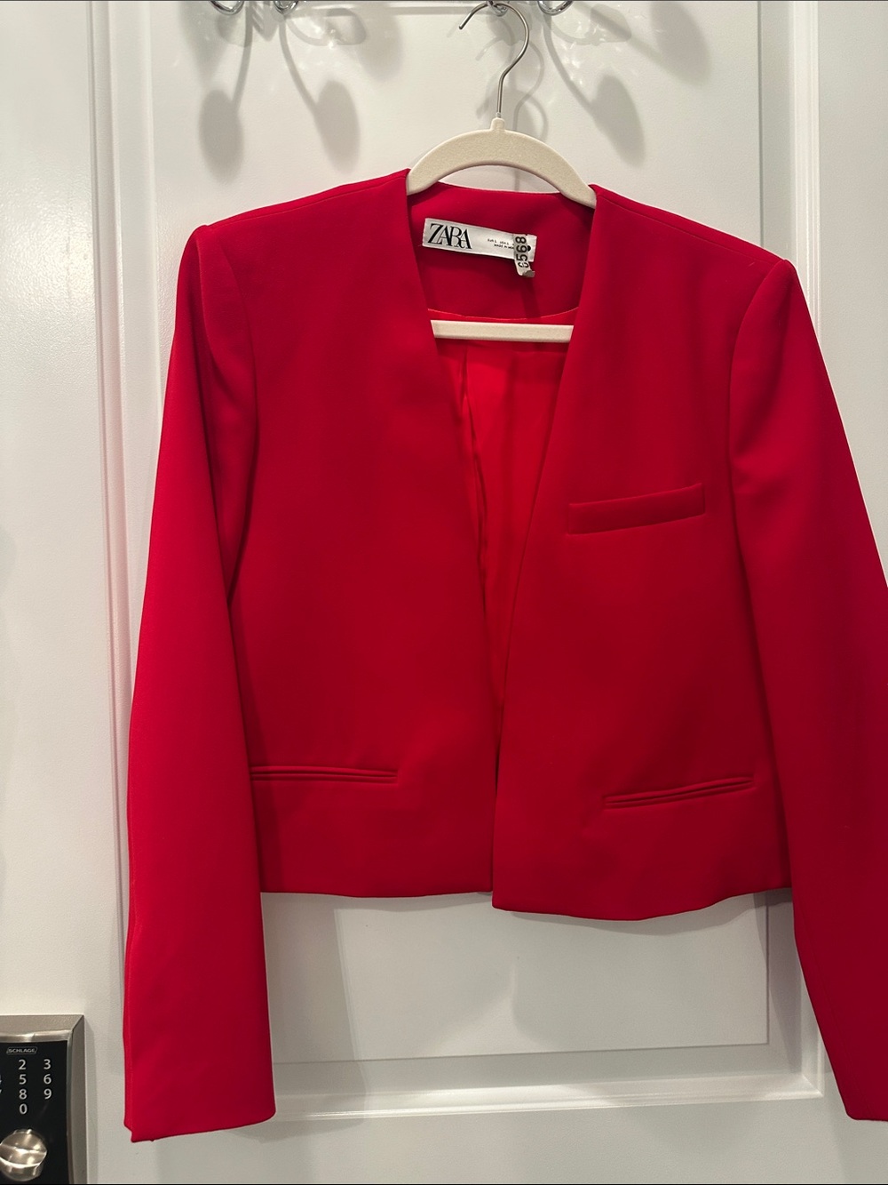 Zara Red Collarless Cropped Blazer - Picture 2 of 4